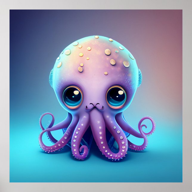 Póster Poster de pulpo animado lindo (Frente)