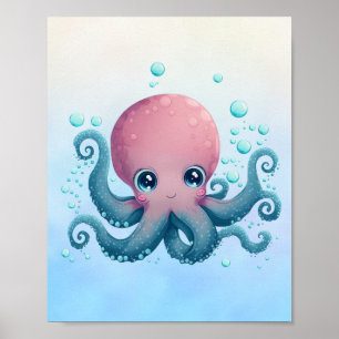 Póster Poster de pulpo de bebé azul y rosa