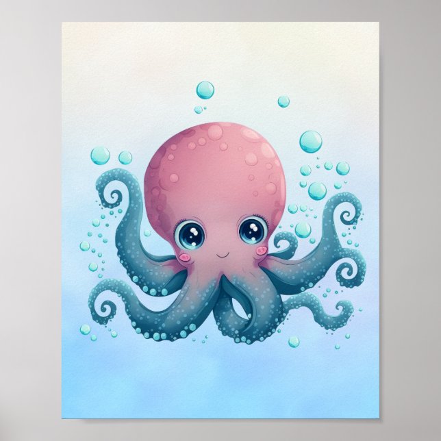 Póster Poster de pulpo de bebé azul y rosa (Frente)
