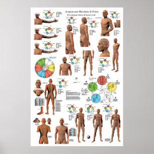 Póster Poster de puntos meridianos de acupuntura y sender