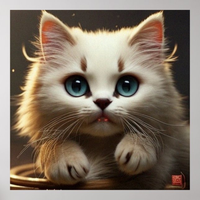 Póster Poster de rayas marrón claro de gatito pequeño (Frente)