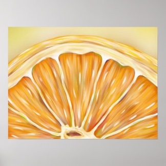 Póster poster de rebaja de naranja macro "recién exprimid