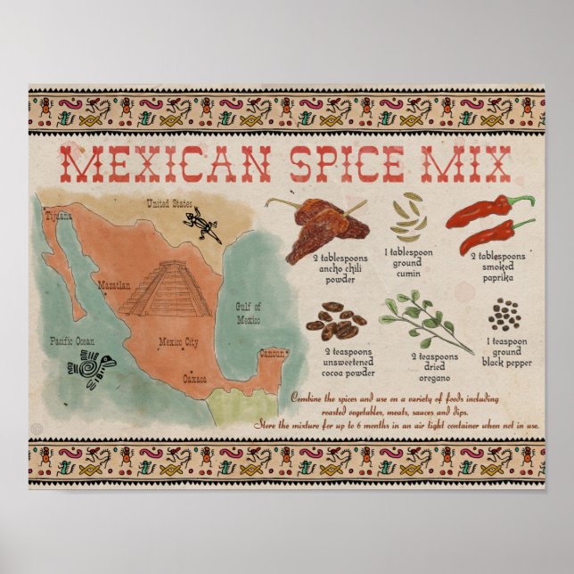 Póster Poster de Recetas de Viaje: Mezcla de Especias Mex (Frente)