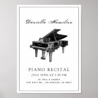 Poster de recital simple de piano blanco clásico