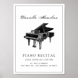 Póster Poster de recital simple de piano blanco clásico