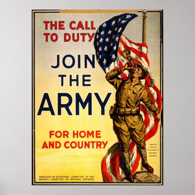 Póster Poster de reclutamiento de la WWI en Estados Unido (Frente)