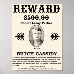 Póster Poster de recompensa de Butch Cassidy