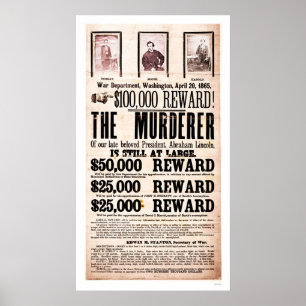 Póster Poster de recompensa por el asesinato de Lincoln e