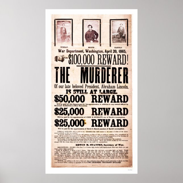 Póster Poster de recompensa por el asesinato de Lincoln e (Frente)