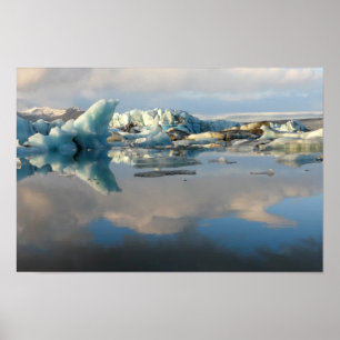 Póster Poster de reflexión del lago Jokulsarlon iceberg