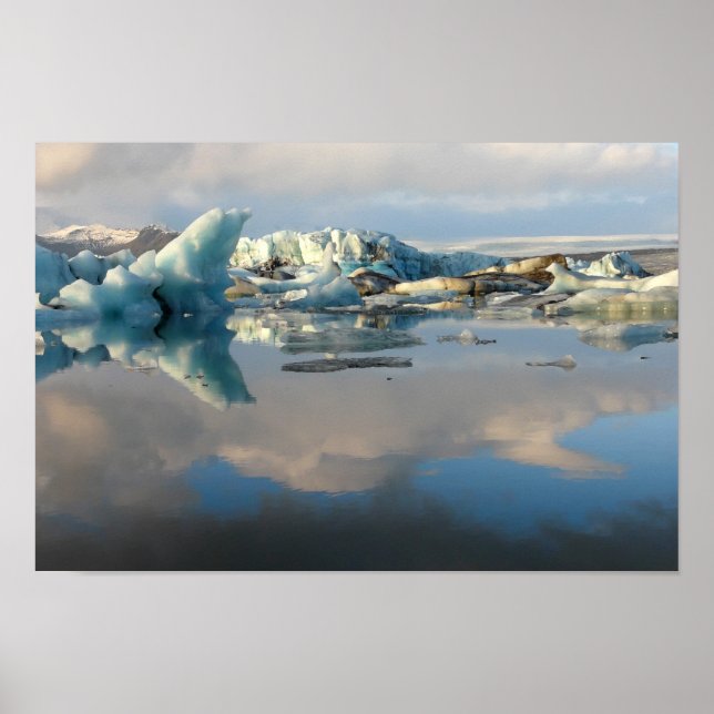 Póster Poster de reflexión del lago Jokulsarlon iceberg (Frente)