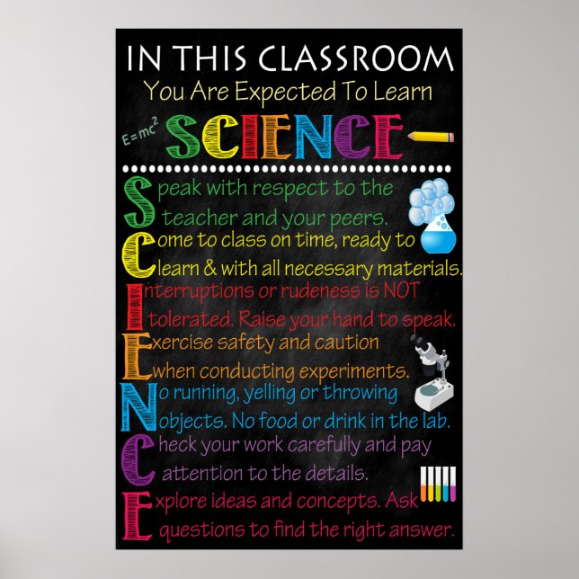 Póster Poster de reglas de aula de ciencias (Frente)