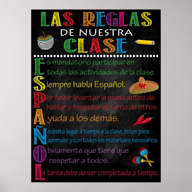 Póster Poster de Reglas de Aula de España (Frente)