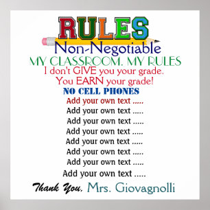 Póster Poster de reglas de aula de profesores de versión