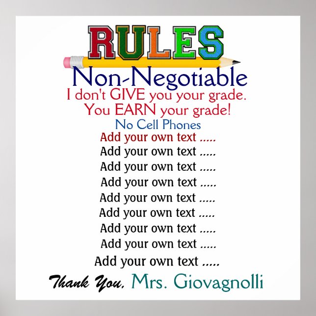 Póster Poster de reglas de aula de profesores de versión  (Frente)