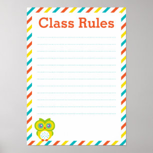Póster Poster de reglas de aula - Tema de búho