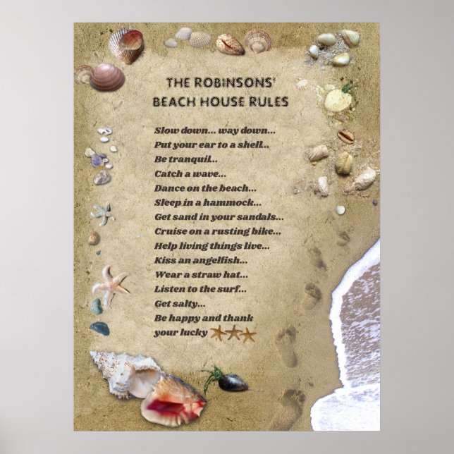 Póster Poster de reglas de Beach House (personalizable) (Frente)