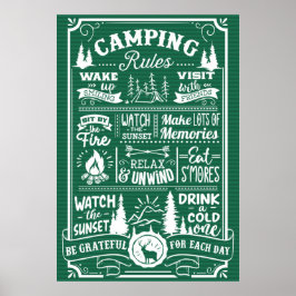 Póster Poster de reglas de camping blanco verde