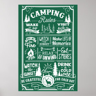 Póster Poster de reglas de camping blanco verde