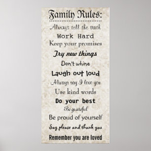 Póster Poster de reglas de familia