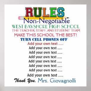 Póster Poster de reglas de la escuela grande