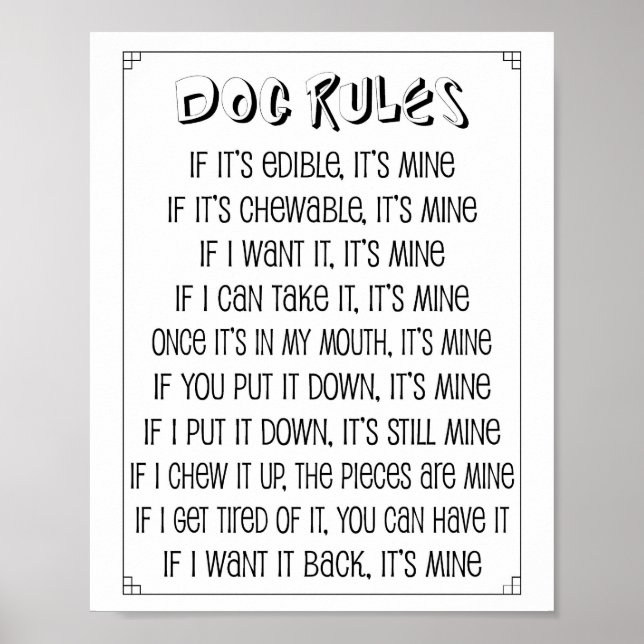 Póster Poster de reglas de perro (Frente)