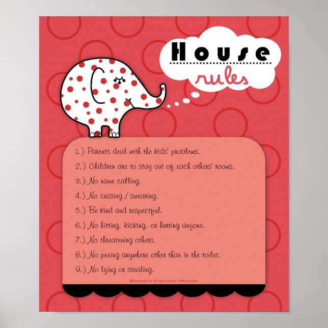 Póster Poster de Reglas de Pinkie Elephant House (Frente)