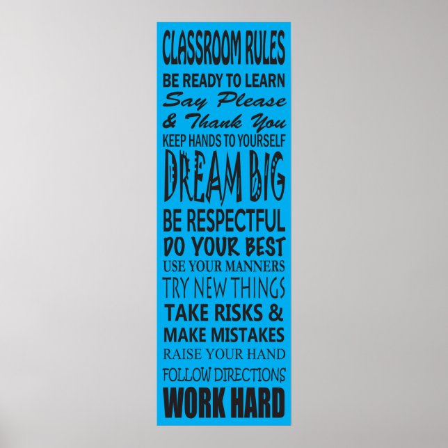 Póster Poster de reglas del aula (azul), 12" x 36" (Frente)