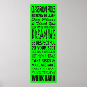 Póster Poster de reglas del aula (Lime Green), 12" x 36"