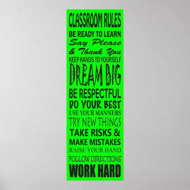 Póster Poster de reglas del aula (Lime Green), 12" x 36" (Frente)