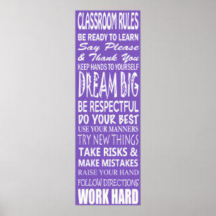 Póster Poster de reglas del aula (púrpura), 12" x 36"