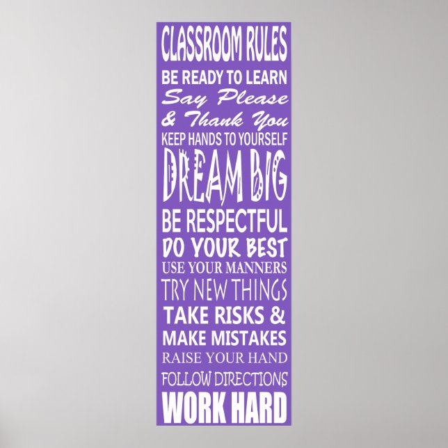 Póster Poster de reglas del aula (púrpura), 12" x 36" (Frente)