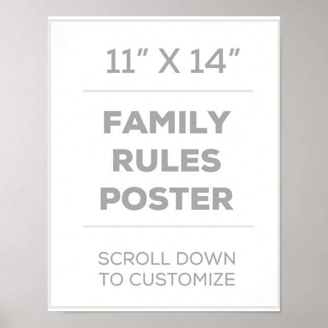 Póster poster de reglas familiares de 11" x 14" (Frente)