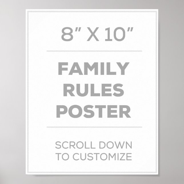 Póster poster de reglas familiares de 8" x 10" (Frente)