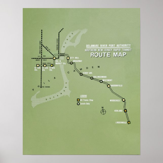 Póster POSTER de réplica de mapa de ruta PATCO (Frente)
