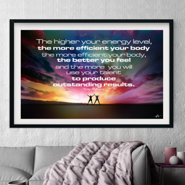 Póster Poster de resultados (Transform your space with this inspiring poster featuring a Tony Robbins quote against a stunning su)