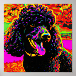 Póster Poster de retrato de caniche negro feliz colorido