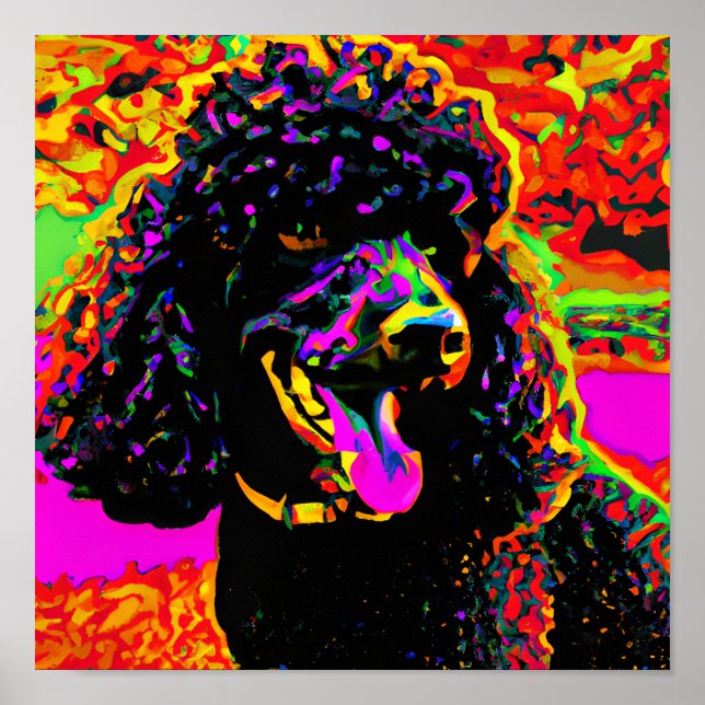 Póster Poster de retrato de caniche negro feliz colorido (Frente)