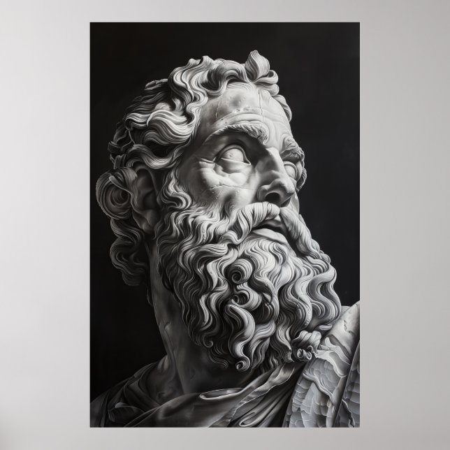 Póster Poster de retrato de escultura de Zeus - Cielos bu (Frente)