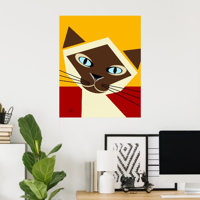 Póster Poster de retrato de gato para vectores siameses (Oficina en casa)