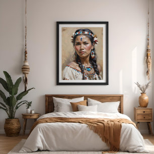 Póster Poster de retrato de mujer nativa estadounidense