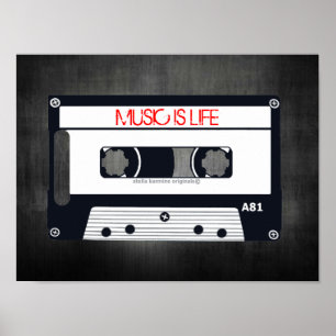 PÓSTER POSTER DE RETRO "MÚSICA ES VIDA" - CASSETTE DE ART