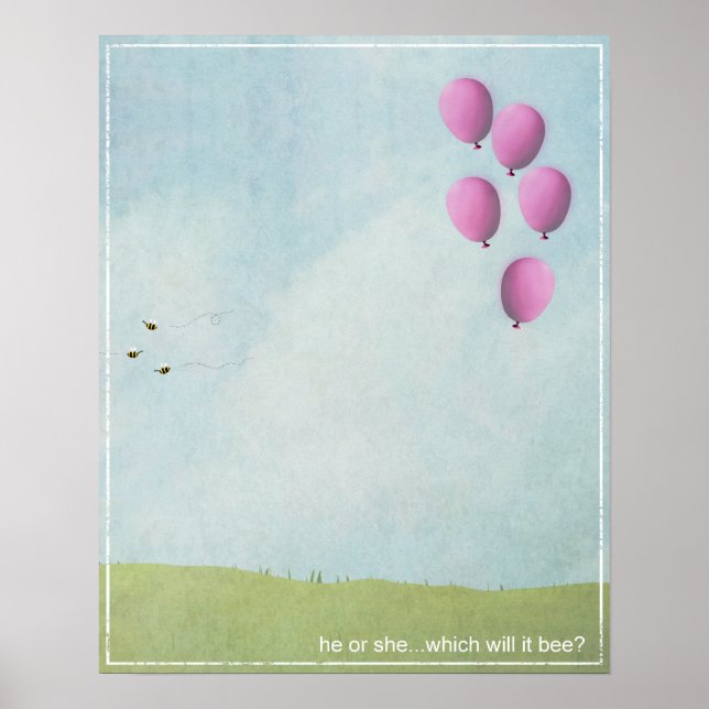 Póster Poster de Revelación de Género - Globos rosados -  (Frente)