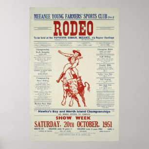 Póster Poster de Rodeo de Vintage Nueva Zelanda