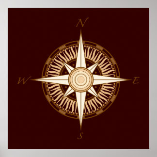 Póster Poster de Rosa de la brújula antigua