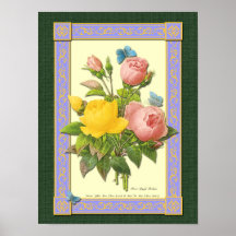 Poster de Rosas botánicos rosa y amarillo