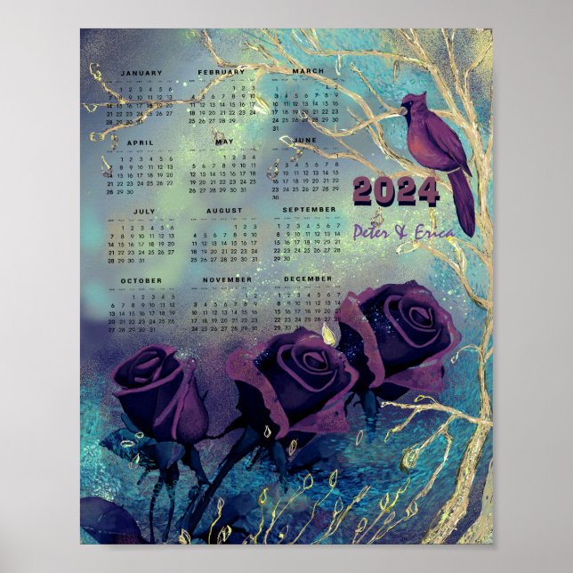 Póster poster de Rosas morados del calendario mensual 202 (Frente)