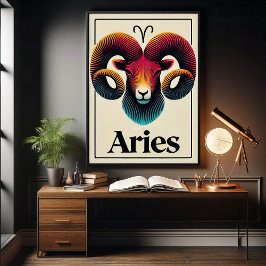Póster Poster de Rótulo Aries Zodiac negrita y minimalist