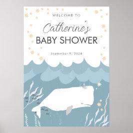 Póster Poster de Rótulo Baby Shower de ballena blanca bon