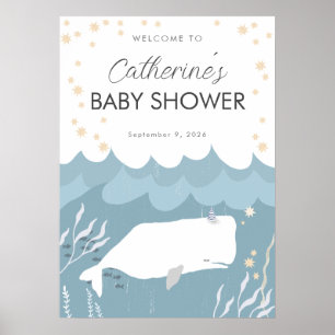 Póster Poster de Rótulo Baby Shower de ballena blanca bon